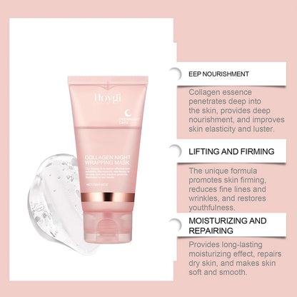 HOYGI Collagen Overnight Wrapping Peel Off Facial Mask Deeply Hydrating Moisturizing Night Wrapping Face Mask Care Cream