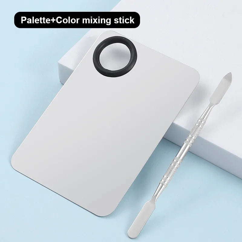 Stainless Steel Makeup Mixing Palette with Foundatio Spatula for Watercolor Paints Eye Shadow Sticks Makeup Cosmetic Beauty Tool