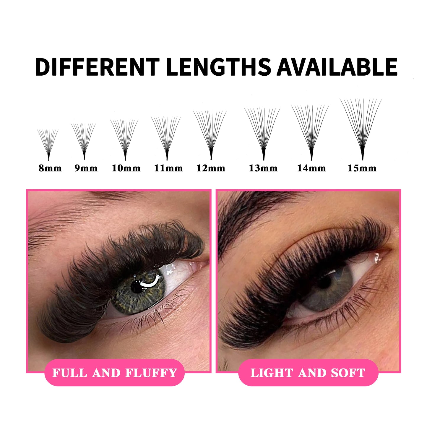 ABONNIE 500 Premade Narrow Fans Bouquet Eyelashes 8D-20D Pointy Base Mid Stem Promade Loose Fans Eyelash