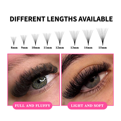 ABONNIE 500 Premade Narrow Fans Bouquet Eyelashes 8D-20D Pointy Base Mid Stem Promade Loose Fans Eyelash