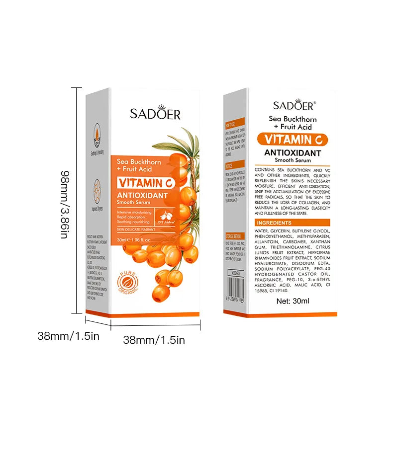 SADOER Sea Buckthorn Vitamin C Facial Serum: Brightening Anti-Aging Skin Repair Essence 30ml
