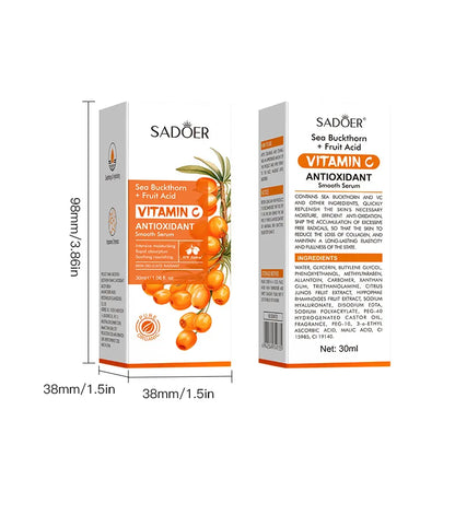SADOER Sea Buckthorn Vitamin C Facial Serum: Brightening Anti-Aging Skin Repair Essence 30ml