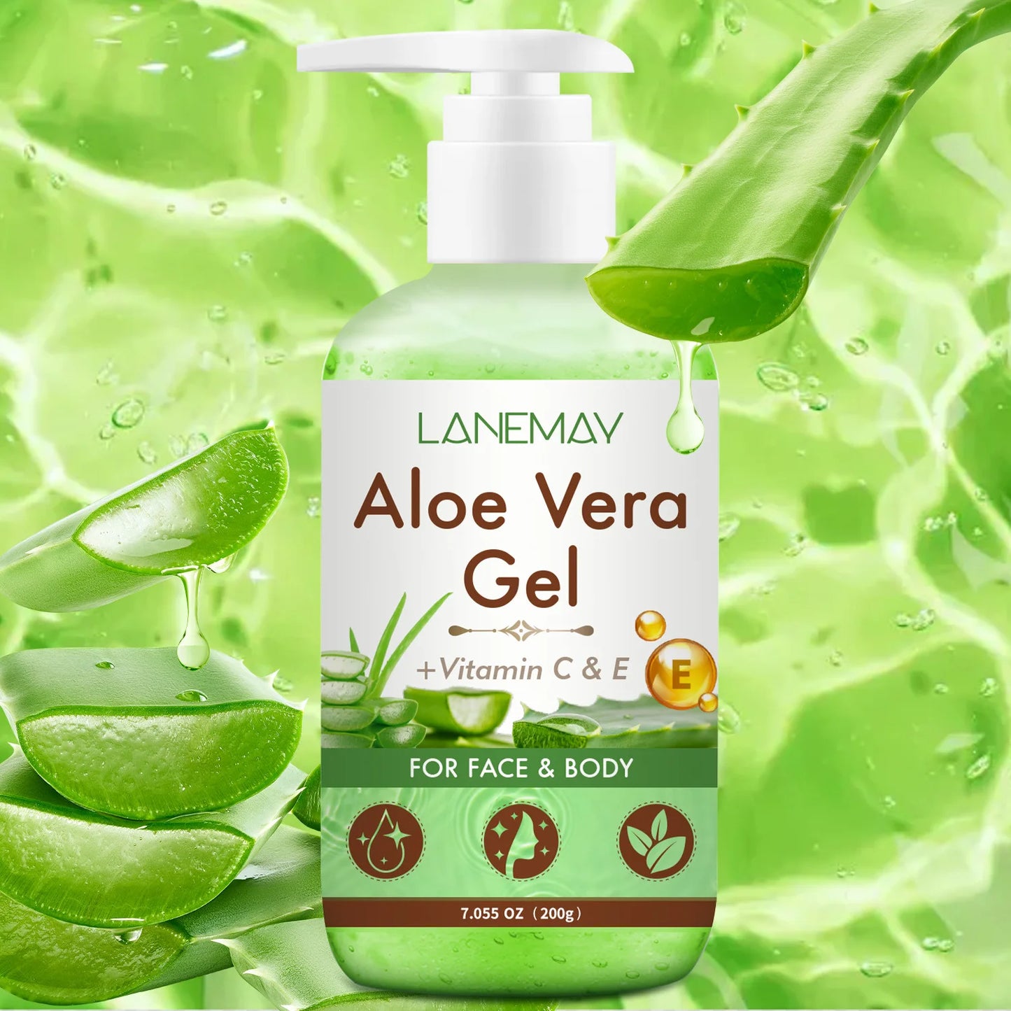 Vitamin C and E Aloe Vera Gel For Face & Body Hydrating Moisturizing Repairing Sunburn Relief Acne Care For Sensitive Skin 200g