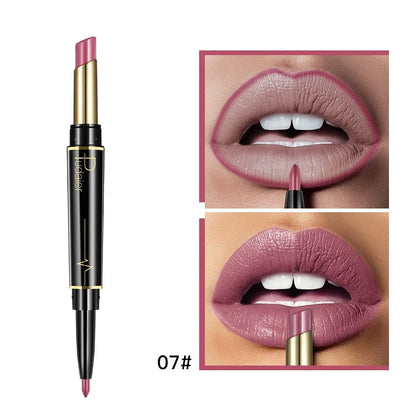 1pcs Matte Lip Liner & Lipstick, Double Ended Lip Pen Nude Makeup Tool, Long Lasting Color Rendering, Waterproof Lip Cosmetics