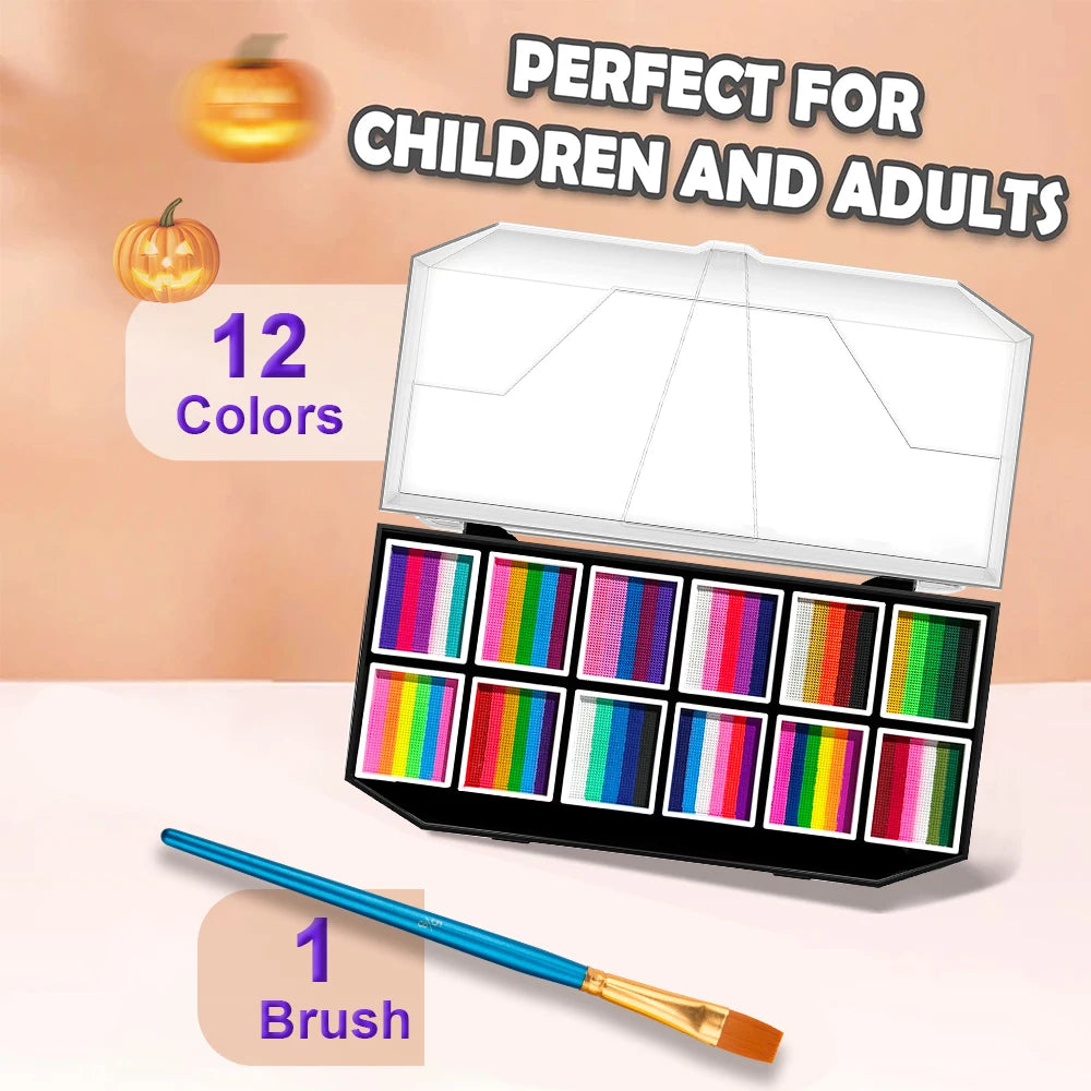 12 Grids colors Face painting Body paint Makeup rainbow Water-based Colorful Painting Set Christmas Palette for Adults and Kids