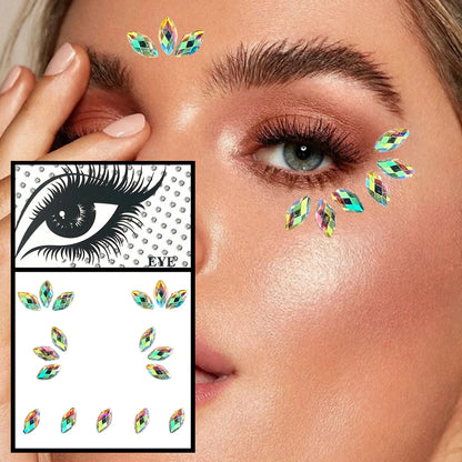 Red Heart Face Jewelry Temporary Tattoos Eye Forehead Diamonds Jewels Makeup Sticker Sparkle Water Drop Gems Nail Art Festival