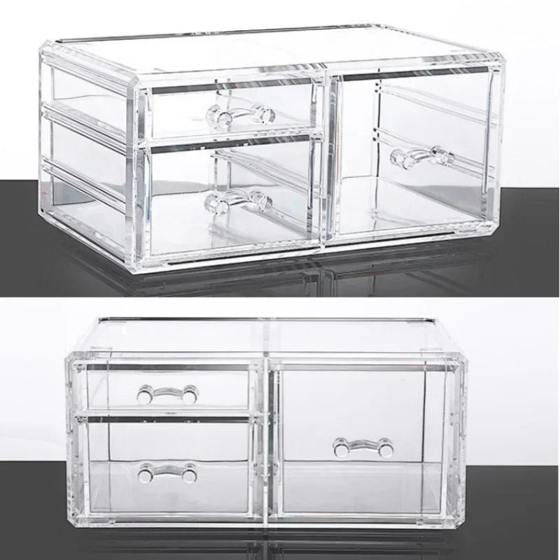 Table Transparent Plastic Makeup Organizer Multi-type Drawers Skincare Product Storage Box 3 Layers Case