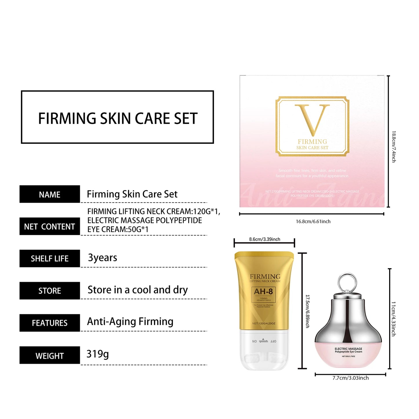 AH-8 Firming Neck Cream Moisturizer Anti Aging Smoothing Wrinkles Electric Massage Polypeptide Eye Cream Eye & Neck Skincare Set