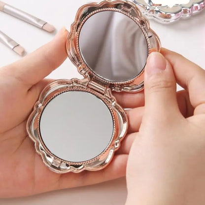 1PCS Portable Mini Mirror Retro Rose Flower Small Pocket Makeup Mirror Double Sided Hand Mirrors Compact Cosmetic Beauty Tool