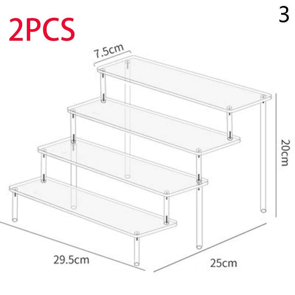 1-4 Tier Acrylic Display Stand Durable Display Rack For Cupcake Perfume Doll Transparent Trapezoidal Blind Box Storage Shelf