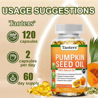 Pumpkin Seed Oil Capsules - Supports Prostate, Urinary Tract, Bladder Health, and Promotes Hair Growth - 120 Capsules