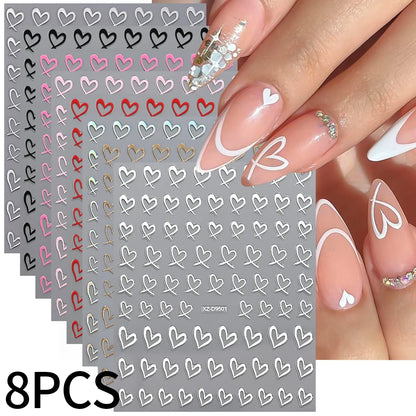 8pcs Valentine's Day Cute Little Love Heart Nail Art Stickers 3D 2mm Love Heart Nail Decal Adhesive for DIY Manicure Accessories