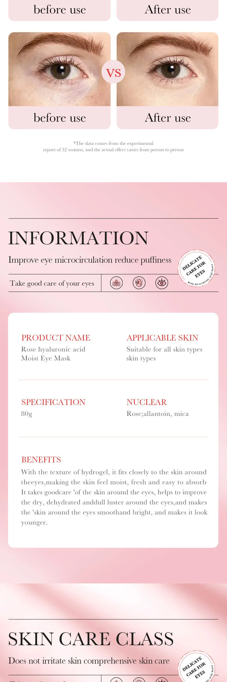 60pcs BIOAQUA Rose Hyaluronic Acid Eye Mask Anti Dark Circles Eye Bags Moisturizing Anti-Aging Eye Patches Skin Care Products