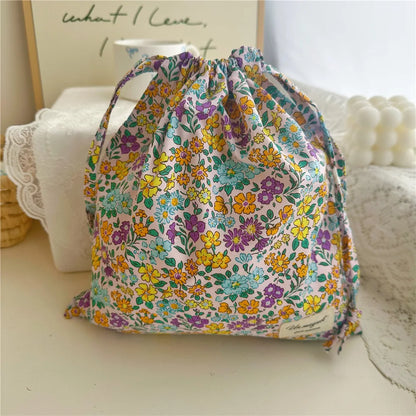 Portable Organizer Cotton Makeup Bag Travel Underwear Clothing Drawstring Bags Flower Print Mom Bags Cosmetic Bags