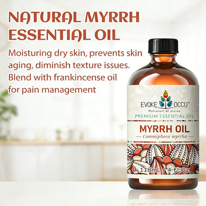 EVOKE OCCU Myrrh Essential Oils, 118ML/4 Fl.Oz. Pure Myrrh Oil for Body Relief Skin Care Humidifier Massage Candle Soap Making