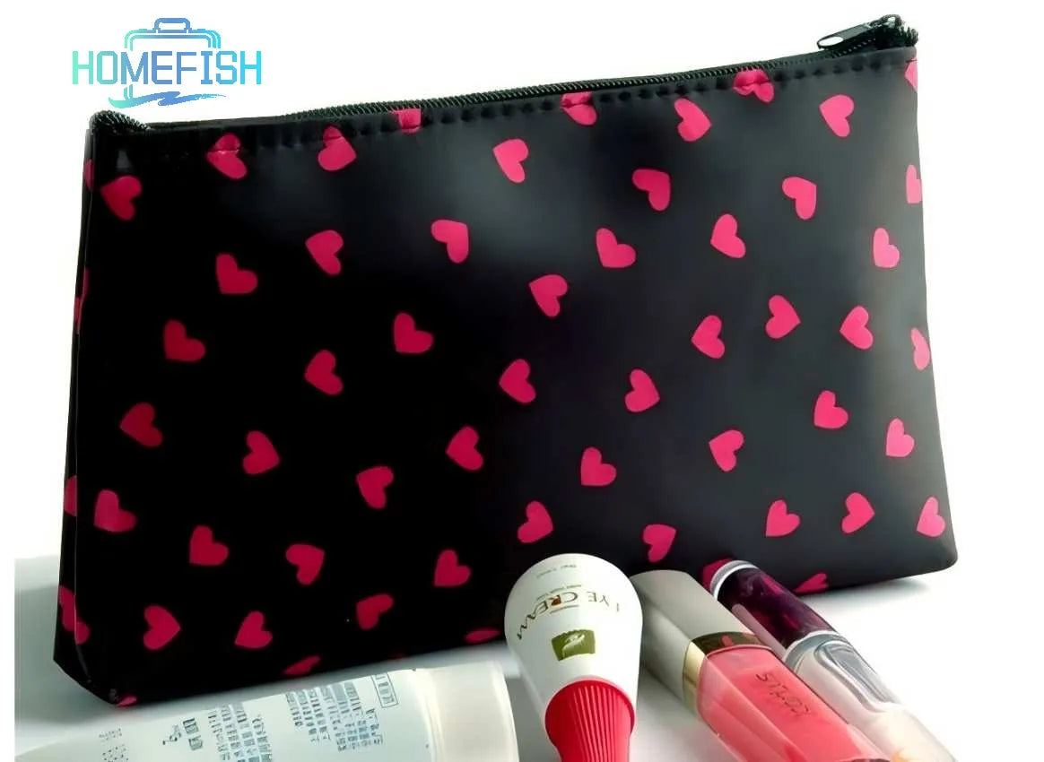 HOMEFISH Heart Pattern Zipper Makeup Bag Fashion Design Multi-Functional Bag Using As Cosmetic Pouch Or Travel Purse For Women