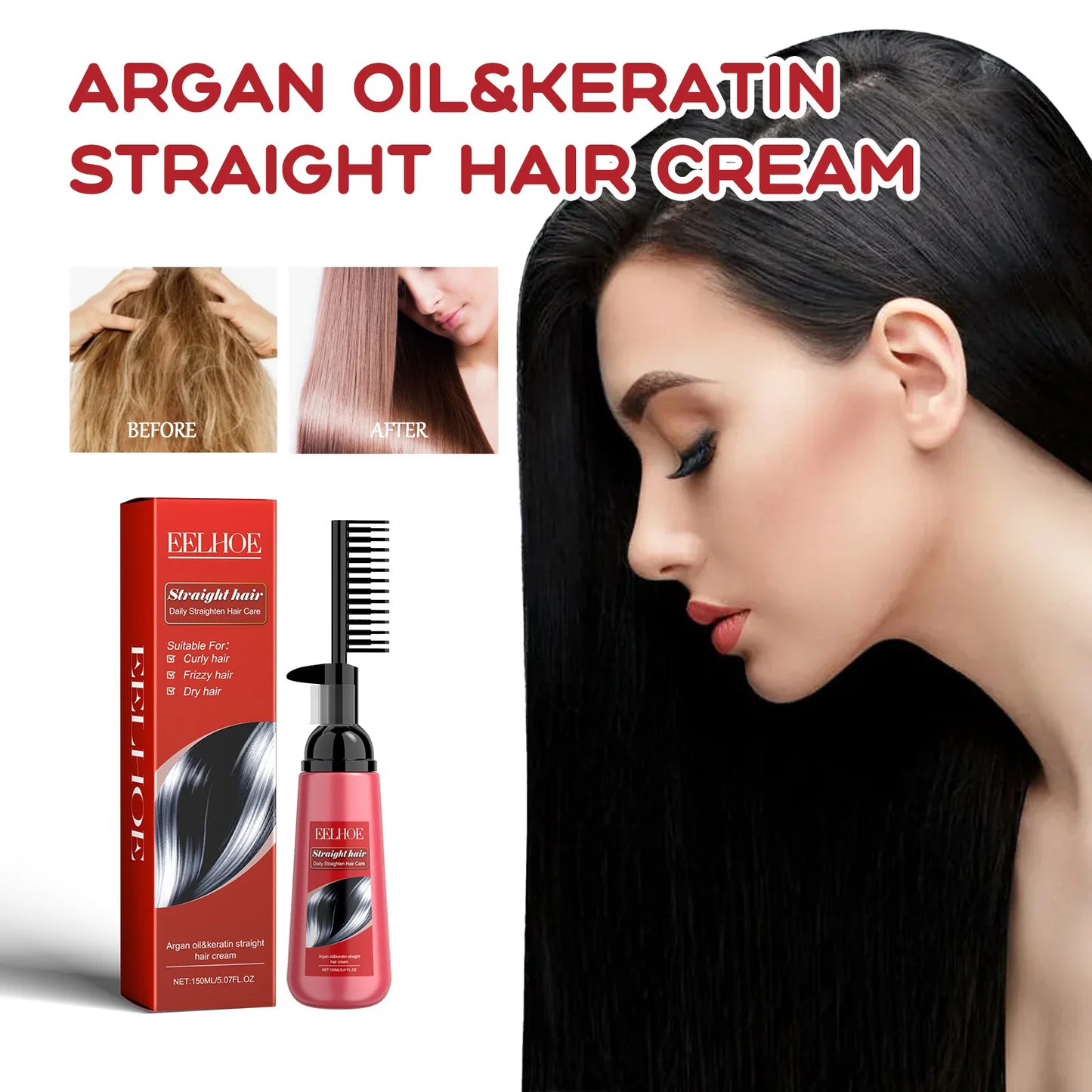 EELHOE Straightener Cream Repair Frizzy Hair Straightening Products Split Ends Hair Treatment Nourishing Hair Care Cream 150ml