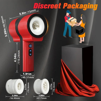 Men's masturbator with 7 types of vibration, 5 types of thrust, and 5 types of rotation. Dual inner chambers are soft and comfor