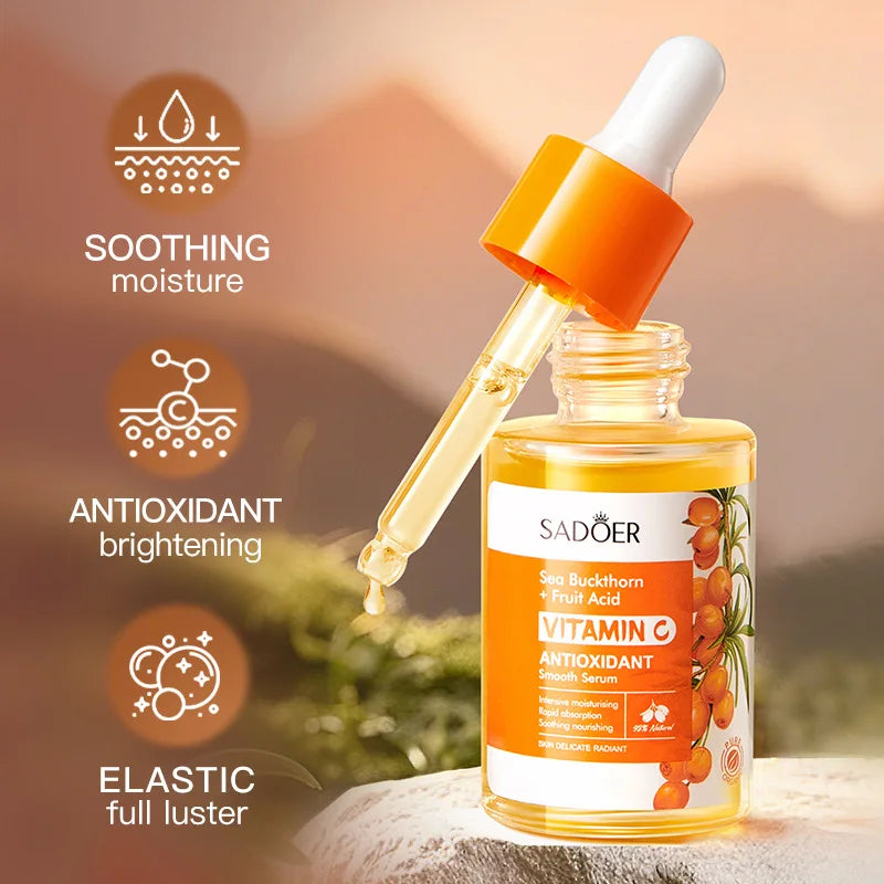 SADOER Sea Buckthorn Vitamin C Facial Serum: Brightening Anti-Aging Skin Repair Essence 30ml