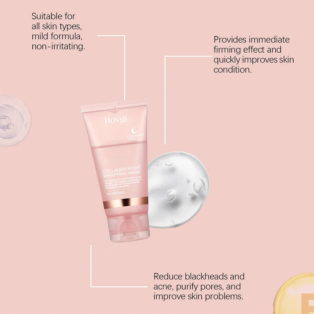 HOYGI Collagen Overnight Wrapping Peel Off Facial Mask Deeply Hydrating Moisturizing Night Wrapping Face Mask Care Cream