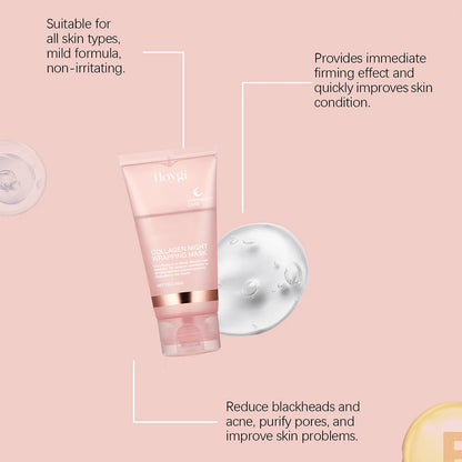 HOYGI Collagen Overnight Wrapping Peel Off Facial Mask Deeply Hydrating Moisturizing Night Wrapping Face Mask Care Cream