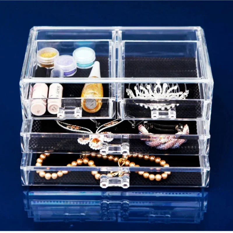 Table Transparent Plastic Makeup Organizer Multi-type Drawers Skincare Product Storage Box 3 Layers Case