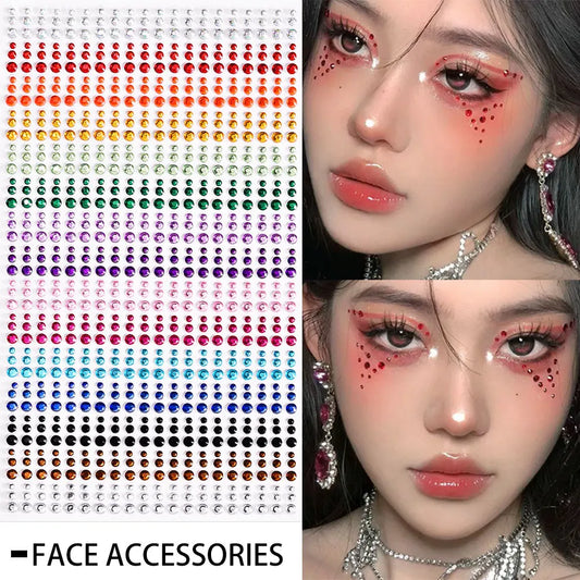 132/162/216/900pcs Coorful Diamonds Tattoos Stickers 3/4/5/6mm Face Rhinestones Tattoo for Party Body/Eye Makeup Gem Accessories