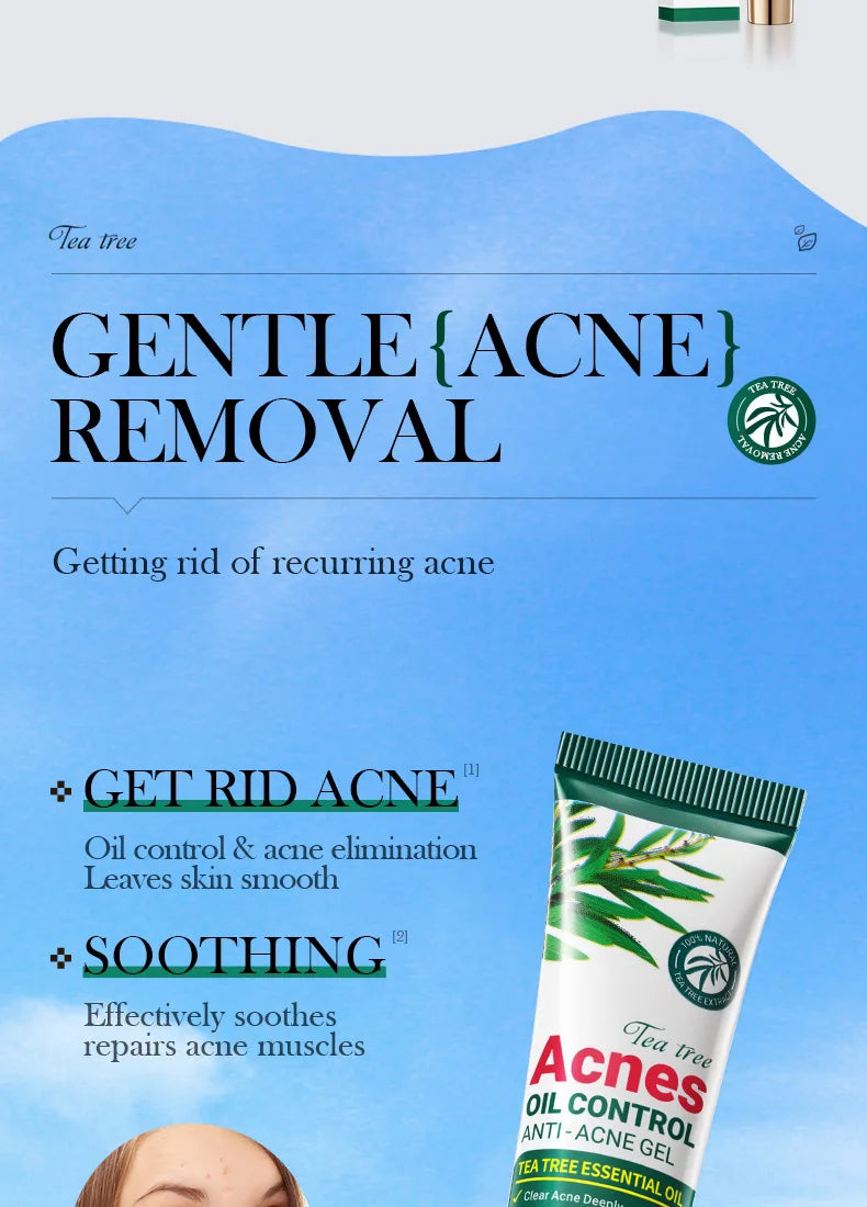 SADOER Tea Tree Acne Removing Cream Facial Skincare Oil Control Face Gel Creams Hydrating Moisturizing Facial Cream Skin Care