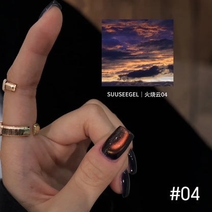 10ML 1-10PCS 2025 New Sunset Cat's Eye Nail Polish Series Amber Glass Beads Magnet Gel Nail Polish Nail Art Gold Brown Nails