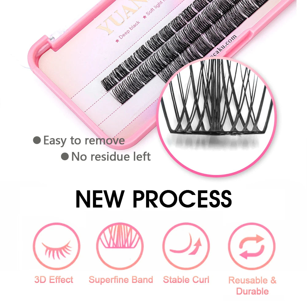 YUANZHIJIE 0.07 C/D DIY single lash Extension Clusters False Eyelash Precut Segmented Bundles Soft Natural Manga Make-up