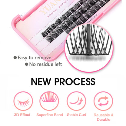 YUANZHIJIE 0.07 C/D DIY single lash Extension Clusters False Eyelash Precut Segmented Bundles Soft Natural Manga Make-up