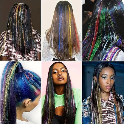 Synthetic Sparkling Shiny Tinsel Hair Extensions Colorful Holographic Hair Tinsel Glitter Fairy Hair