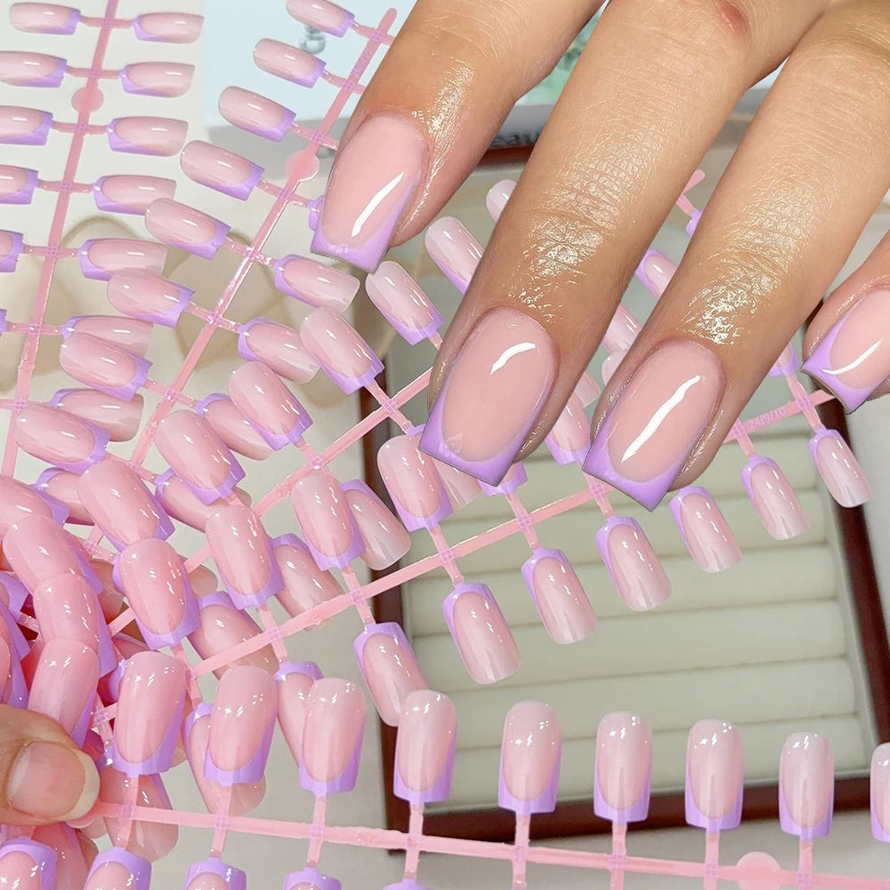 120Pcs Short Square Red French Valentine's Day Fake Nails Nude Pink Glossy Acrylic False Nails Simple Wearable Press on NailTips