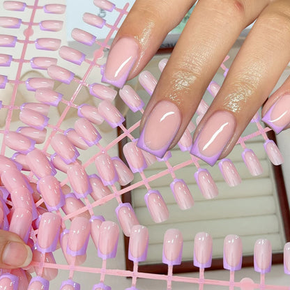 120Pcs Short Square Red French Valentine's Day Fake Nails Nude Pink Glossy Acrylic False Nails Simple Wearable Press on NailTips