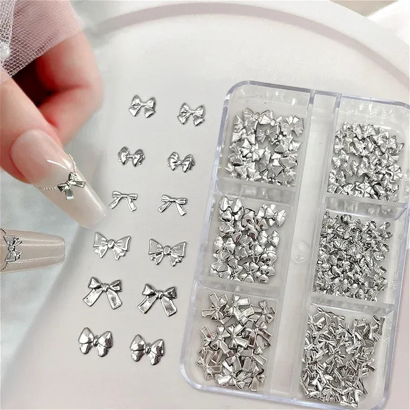 Gun Black Square Rivet Metal Round Ball Cone Alloy Fork Spoon Punk Stars Bowknot Pearl Nail Art Accessories Decorations Manicure