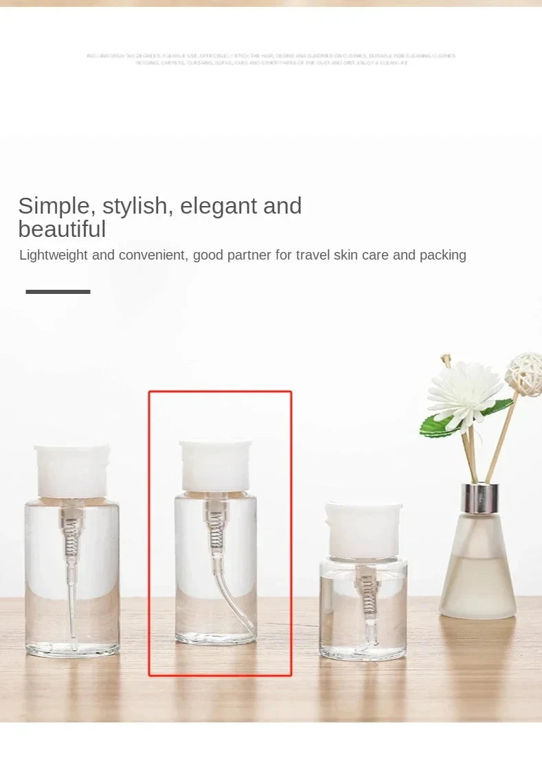 1/3pcsTransparent Pump Bottle Dispenser Push-Down Refillable Travel Bottle Set for Makeup Nail Polish Remover Cosmetic Organizer