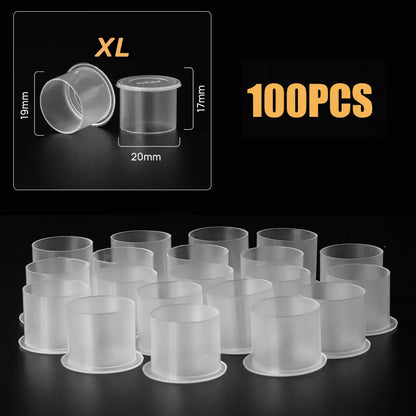 100Pcs Disposable Tattoo Ink Cups with Base - 4 Sizes Clear Plastic Pigment Caps for Tattoo Supplies PMU