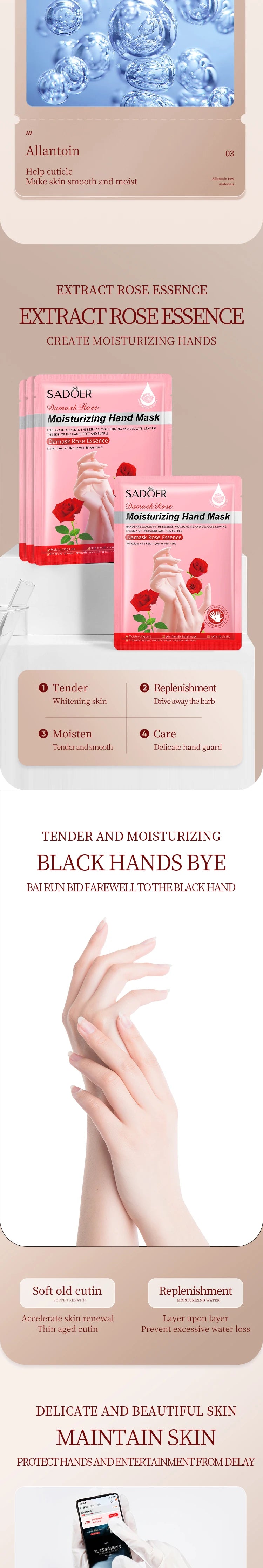 SADOER Rose Moisturizing Hand Mask Whitening Nourishing Anti-aging Hydrating Hand Exfoliating Gloves Hands Skin Care Products