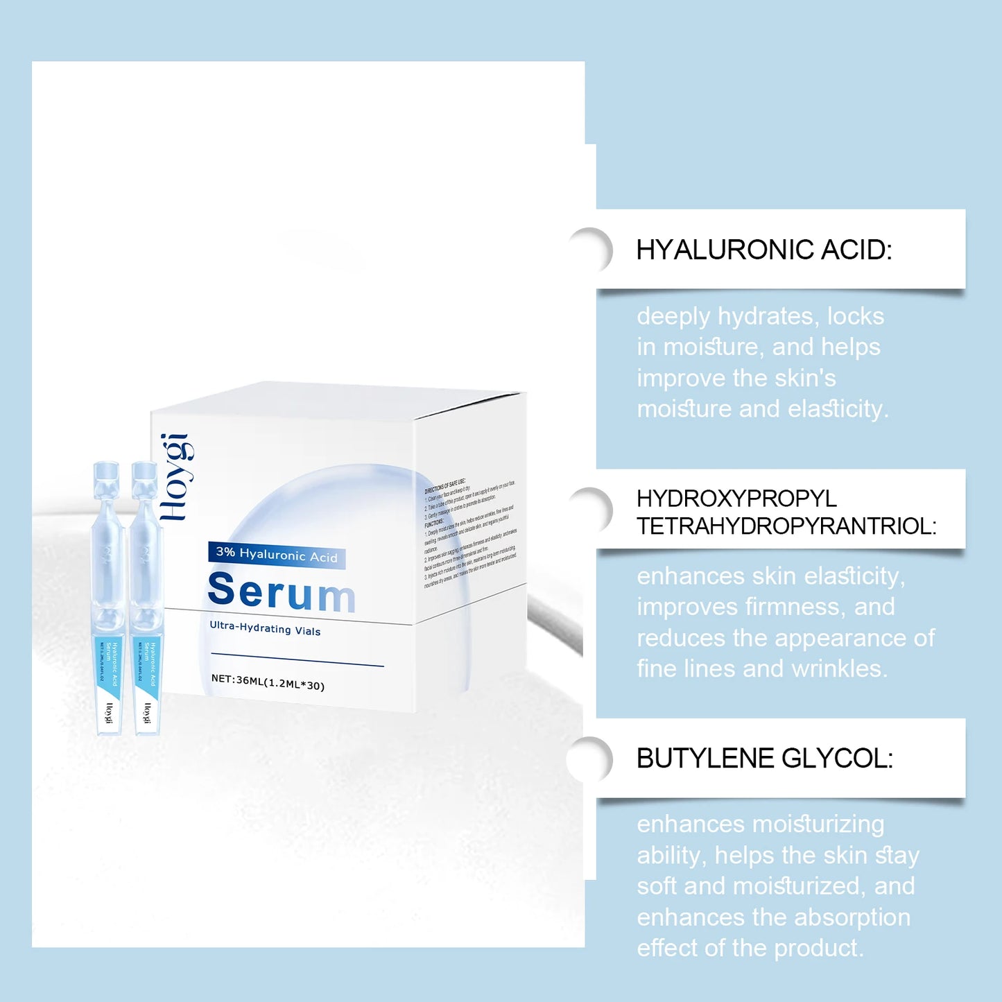 Hyaluronic Acid Serum Deep Moisturizing Facial Skin Essence Rejuvenating Enhances Elasticity Firm Nourishing Brightening Ampule
