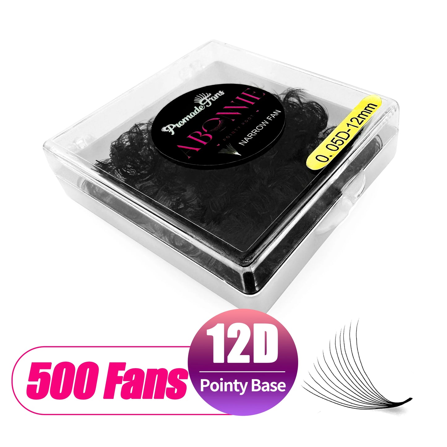 ABONNIE 500 Premade Narrow Fans Bouquet Eyelashes 8D-20D Pointy Base Mid Stem Promade Loose Fans Eyelash