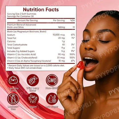 Women Hair Growth Vitamin Gummies Healthy Nourishment with Biotin Collagen Botanical Extracts Also for Skin Nail Care 60 Gummies