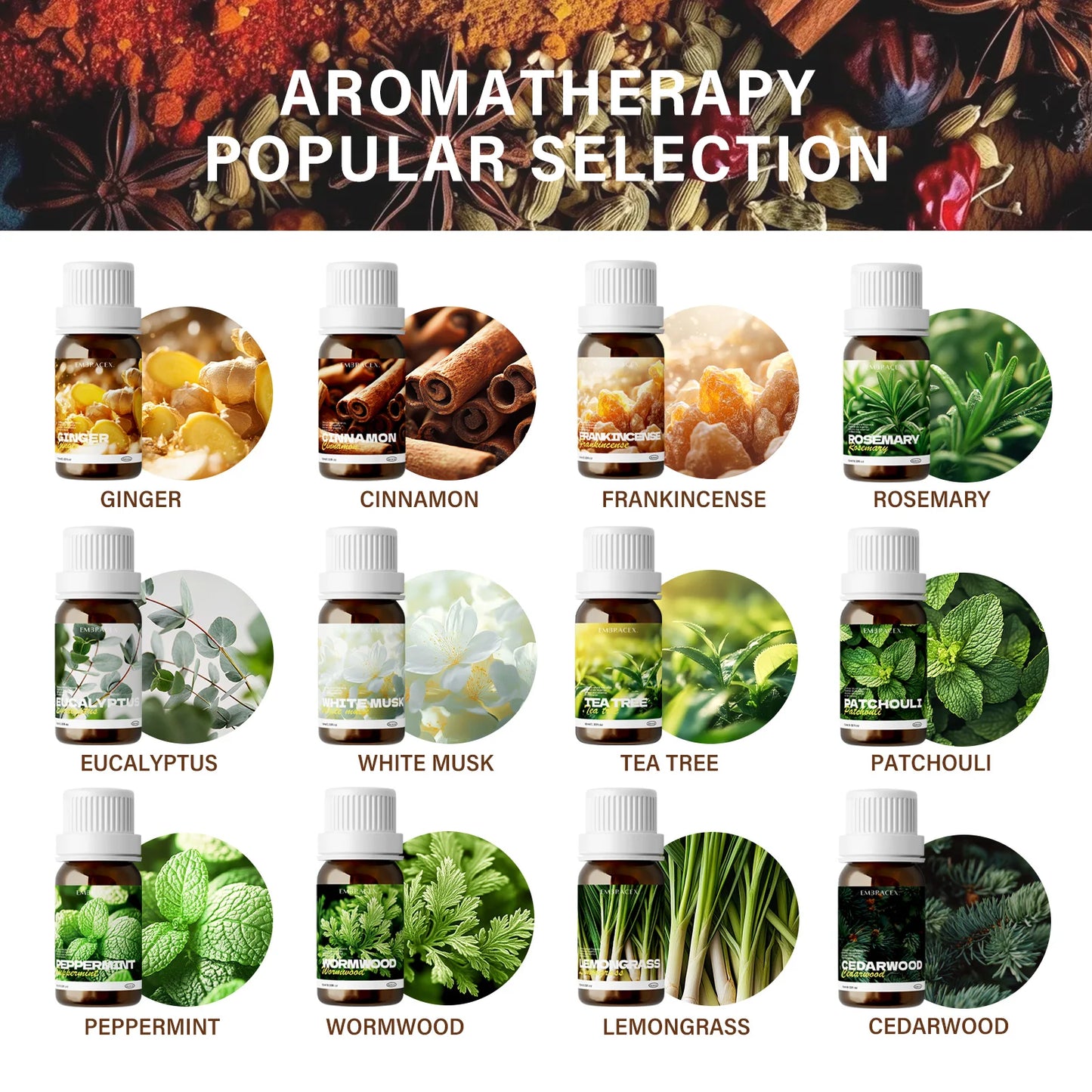 10ml White Musk Oil Rosemary Oil Natural Plant Fresh Aromatherapy for Massage Diffuser, Air Freshener,Car aromatherapy, Gifts