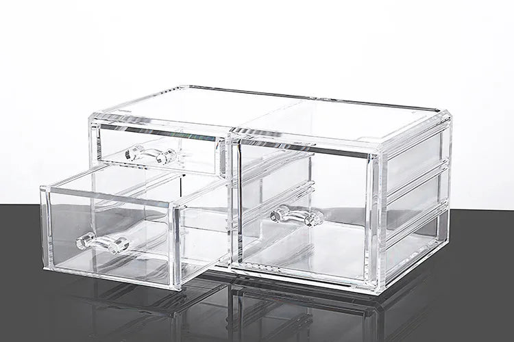 Table Transparent Plastic Makeup Organizer Multi-type Drawers Skincare Product Storage Box 3 Layers Case