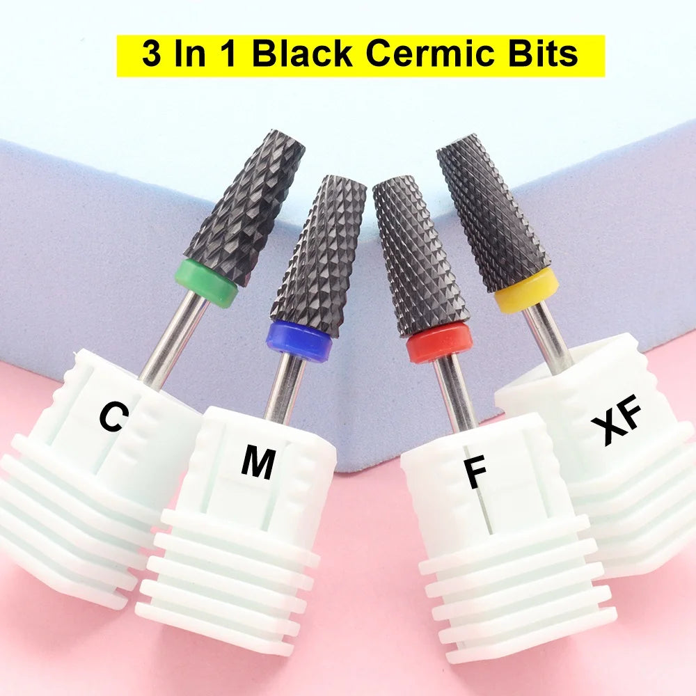 1Pcs Black 5 in 1 Ceramic Nail Drill Bit For Electric Drill Machine 3/32" Shank Milling Cutter Fast remove Acrylic or Hard Gel