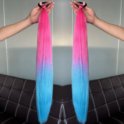 Synthetic 2Pcs Straight Ponytail With Elastic Hair Tie Colorful Braiding Ponytail Hair Extensions Hair Accessories For Women