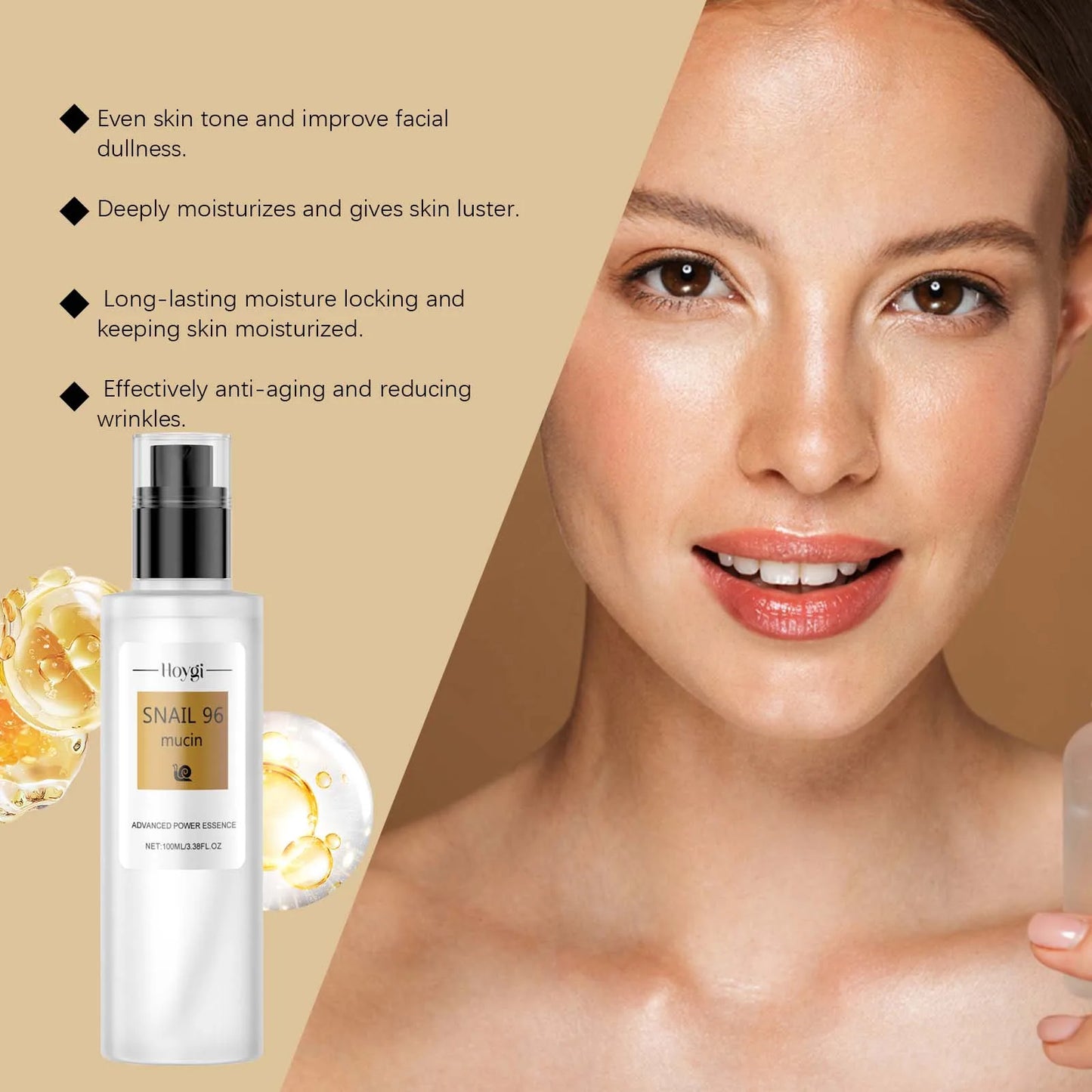 HOYGI Snail Mucin Essence Hydrating Soothing Reduce Fine Lines Deep Moisturizing Revitalize Dull Skin Gentle for All Skin Types