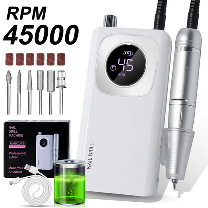 45000 RPM Electric Portable Nail Drill Machine Rechargeable for Gel Nails Polish Portable Nail File Manicure Salon & Home Tools