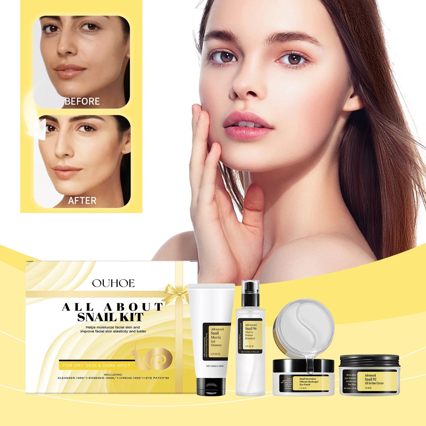 Snail Mucin 96 Skin Care Set Fade Fine Lines Wrinkles Repair Tighten Moisturizing Facial Smooth Brightening Facial Essence Set
