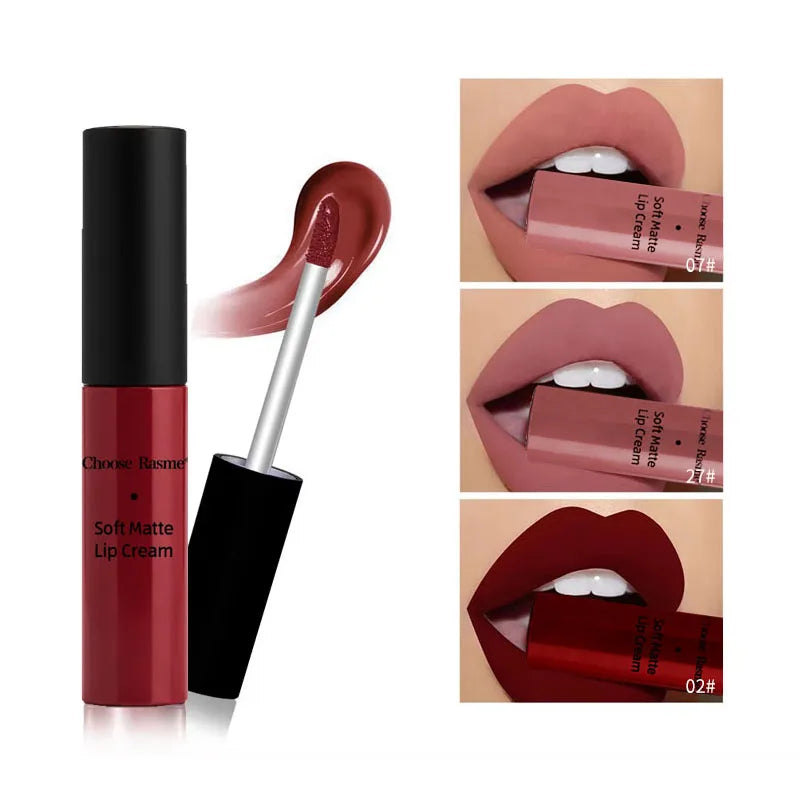 QIBEST Sexy Matte Velvet Liquid Lipstick Velvet Lip Gloss Tint Tube Matte Nude Pigment Red Black Makeup Cosmetics Lipsticks