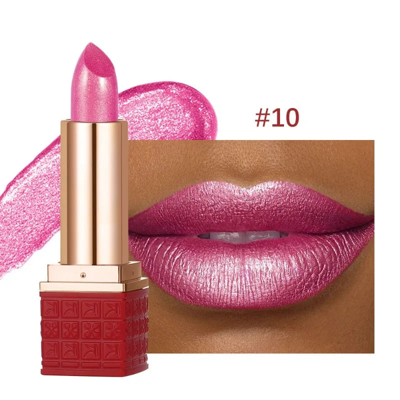 Lipstick Waterproof Long Lasting Moisturizing Golden Shining Non-stick Cup Pearlescent Diamond Lip Tint Red Sexy Lips Makeup